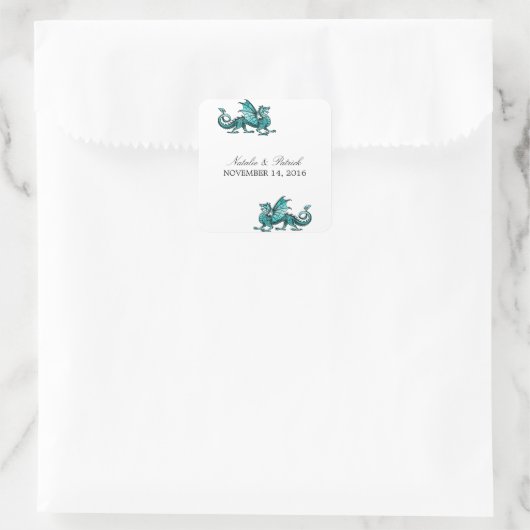 Aquamarin Dragon Wedding Stickers (Tasche)