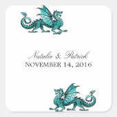 Aquamarin Dragon Wedding Stickers (Vorderseite)