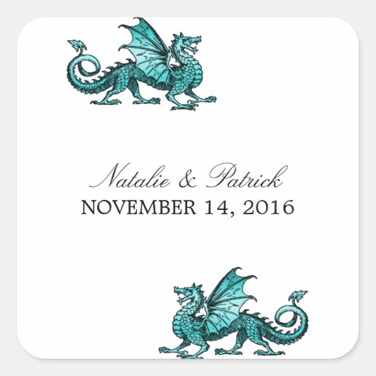 Aquamarin Dragon Wedding Stickers (Vorderseite)