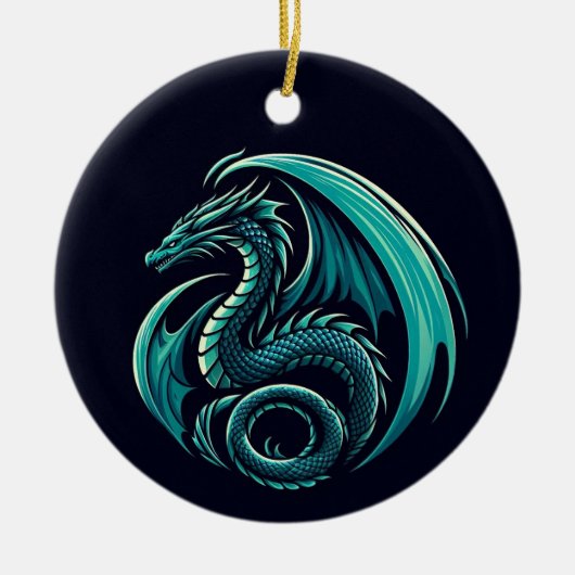 Aquamarin Dragon zu Keramik Ornament (Vorne)