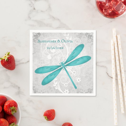 Aquamarin Dragonfly Brautparty Napkin Serviette (Beispiel)