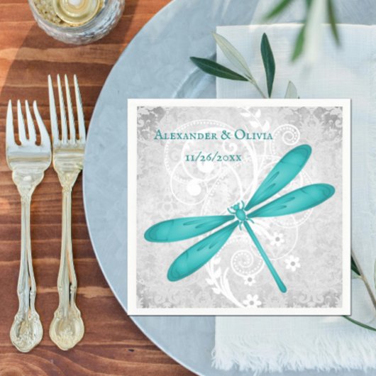Aquamarin Dragonfly Brautparty Napkin Serviette