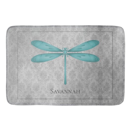 Aquamarin Dragonfly Damask Badematte (Vorderseite)