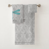 Aquamarin Dragonfly Damask Badhandtuch Set (Insitu)