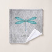 Aquamarin Dragonfly Damask Badhandtuch Set (Waschlappen)