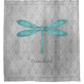 Aquamarin Dragonfly Damask Duschvorhang (Vorderseite)