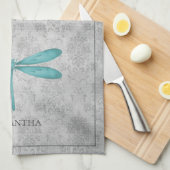 Aquamarin Dragonfly Damask Geschirrtuch (Viertel Falte)