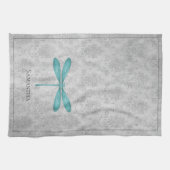 Aquamarin Dragonfly Damask Geschirrtuch (Horizontal)