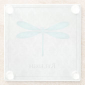 Aquamarin Dragonfly Damask Glasuntersetzer (Rückseite)