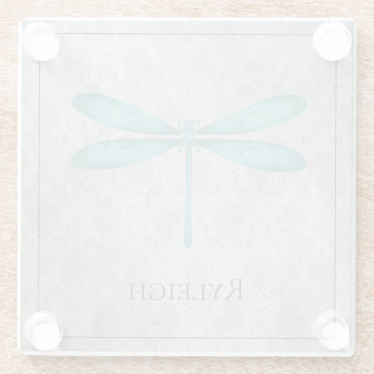 Aquamarin Dragonfly Damask Glasuntersetzer (Rückseite)