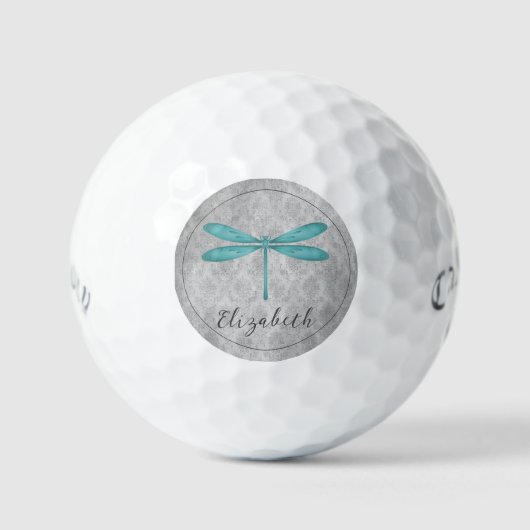 Aquamarin Dragonfly Damask Golfball (Vorderseite)