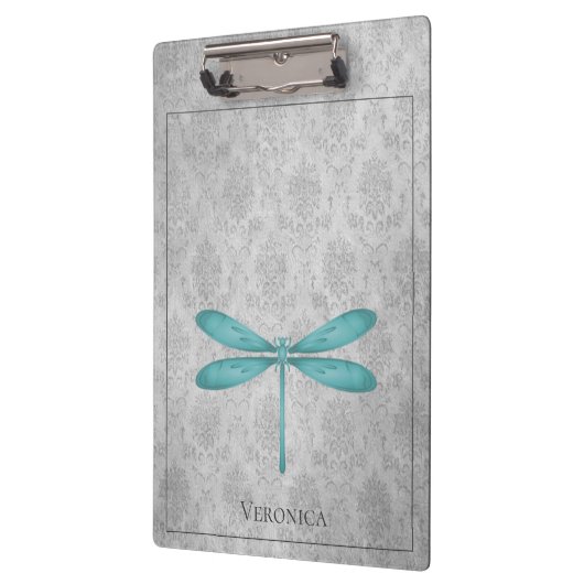 Aquamarin Dragonfly Damask Klemmbrett (Links)