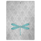 Aquamarin Dragonfly Damask Klemmbrett (Rückseite)