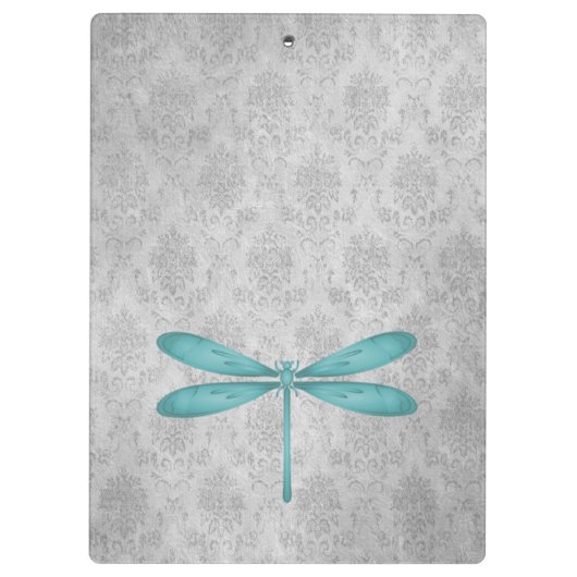 Aquamarin Dragonfly Damask Klemmbrett (Rückseite)