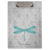 Aquamarin Dragonfly Damask Klemmbrett (Vorderseite)