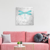Aquamarin Dragonfly Damask Leinwanddruck (Insitu (Wohnzimmer))