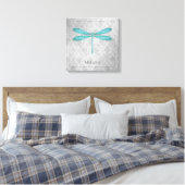 Aquamarin Dragonfly Damask Leinwanddruck (Insitu (Schlafzimmer))