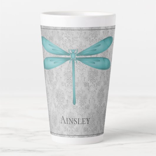 Aquamarin Dragonfly Damask Milchtasse (Vorderseite)