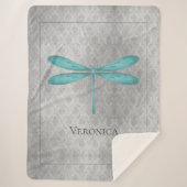Aquamarin Dragonfly Damask Personalisiert Sherpadecke (Vorderseite)