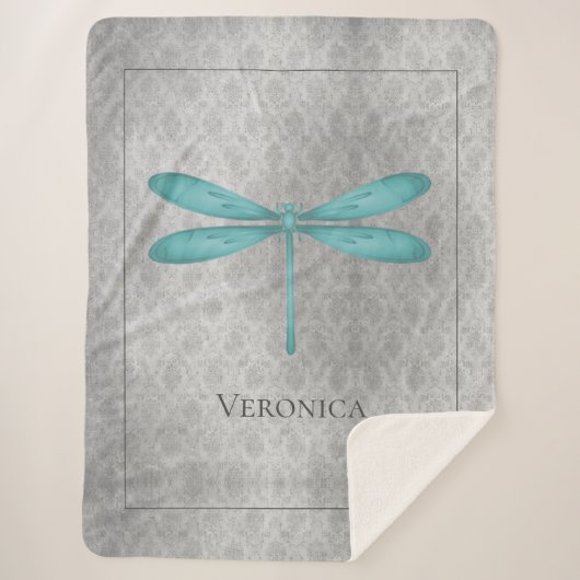 Aquamarin Dragonfly Damask Personalisiert Sherpadecke (Vorderseite)