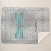 Aquamarin Dragonfly Damask Personalisiert Sherpadecke (Vorderseite (Horizontal))