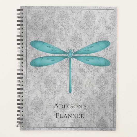 Aquamarin Dragonfly Damask Planer (Vorderseite)