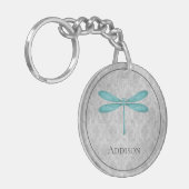 Aquamarin Dragonfly Damask Schlüsselanhänger (Vorderseite links)