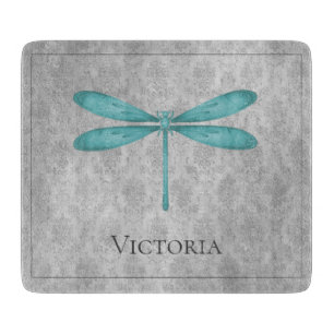 Aquamarin Dragonfly Damask Schneidebrett