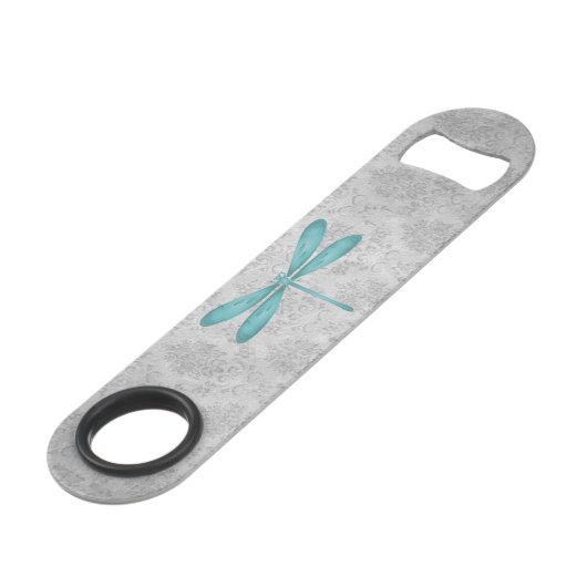 Aquamarin Dragonfly Damask Speed Flaschenöffner (Rückseite Schrägansicht)