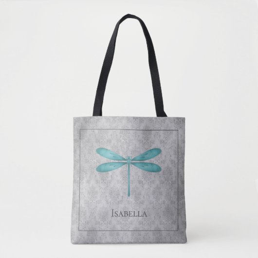 Aquamarin Dragonfly Damask Tasche (Vorderseite)