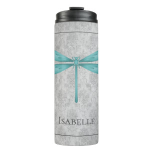 Aquamarin Dragonfly Damask Thermosbecher