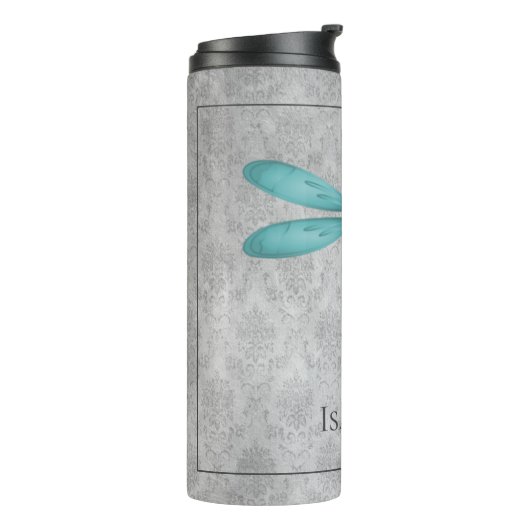 Aquamarin Dragonfly Damask Thermosbecher (Nach links gedreht)