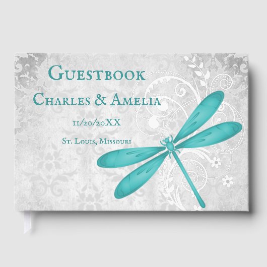 Aquamarin Dragonfly Wedbook Gästebuch (Vorderseite)