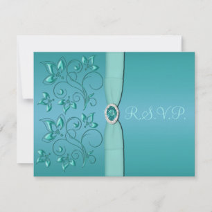AQUAMARIN DRUCKBON, RSVP-Karte Aqua Floral RSVP Karte