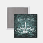 Aquamarin Eiffelturm Grunge Magnet (Vorderseite/Rückseite)