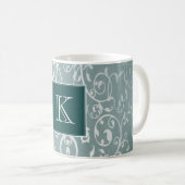 Aquamarin Elegant Blühe Monogramm-Tasse Kaffeetasse (VorderseiteRechts)