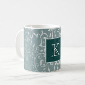 Aquamarin Elegant Blühe Monogramm-Tasse Kaffeetasse (Vorderseite Links)