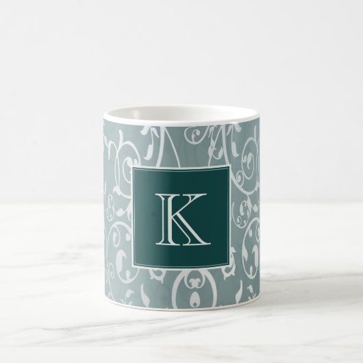 Aquamarin Elegant Blühe Monogramm-Tasse Kaffeetasse (Mittel)