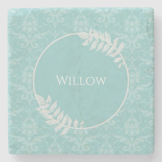 Aquamarin Eleganter Damask Personalisiert Stone Un Steinuntersetzer (Vorderseite)