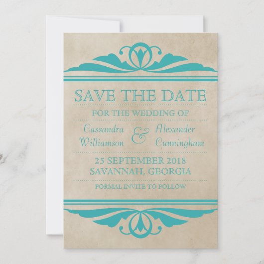 Aquamarin Eleganter Deko Save the Date einladen (Vorderseite)