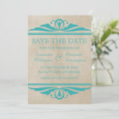 Aquamarin Eleganter Deko Save the Date einladen (Stehend Vorderseite)