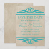 Aquamarin Eleganter Deko Save the Date einladen (Vorne/Hinten)