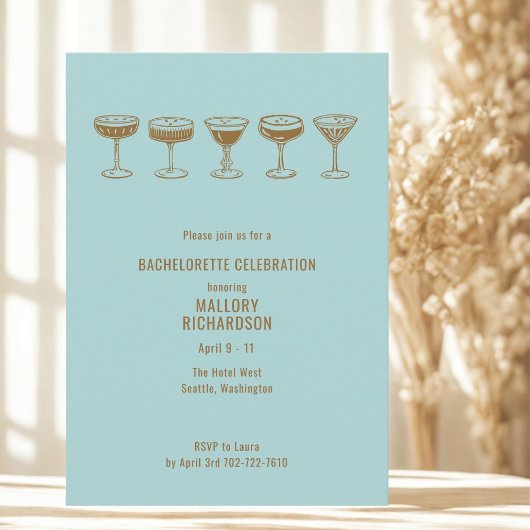 Aquamarin Espresso Martini Bachelorette mit QR-Cod Einladung