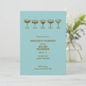 Aquamarin Espresso Martini Bachelorette mit QR-Cod Einladung (Stehend Vorderseite)