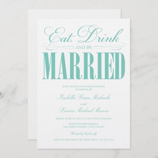 Aquamarin essen, trinken und Verheiratet sein | Ab Einladung (Vorne/Hinten)