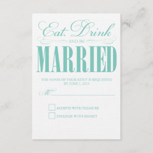 Aquamarin essen, trinken und Verheiratet sein An RSVP Karte