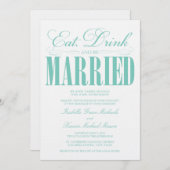 Aquamarin essen, trinken und Verheiratet sein | Ei Einladung (Vorne/Hinten)