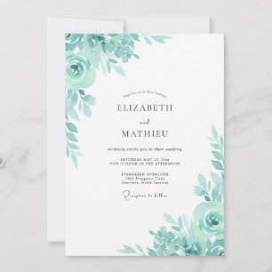 Aquamarin-Eukalyptus-Blätter-Hochzeit Einladung