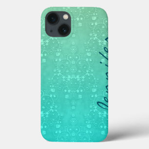 Aquamarin Fancy Damast Türkis Personalisierte Kuns Case-Mate iPhone Hülle