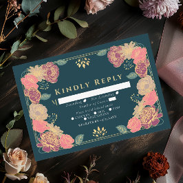 Aquamarin Fantasy Enchanted Flower Garden Wedding RSVP Karte